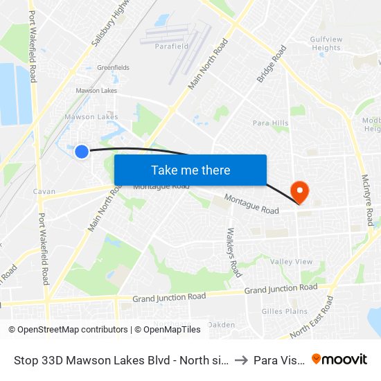 Stop 33D Mawson Lakes Blvd - North side to Para Vista map