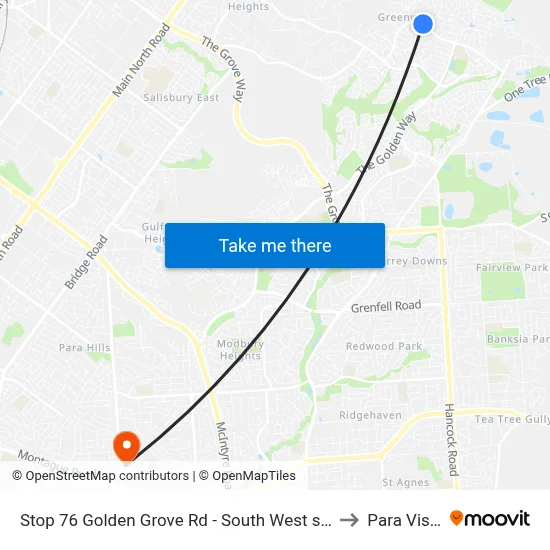 Stop 76 Golden Grove Rd - South West side to Para Vista map