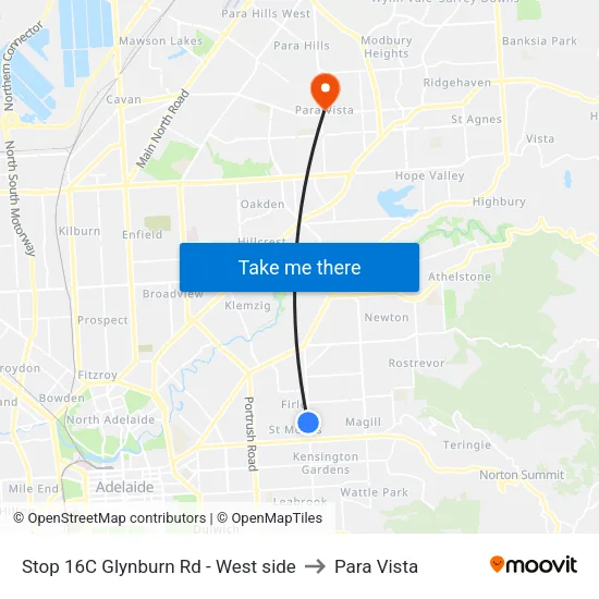 Stop 16C Glynburn Rd - West side to Para Vista map