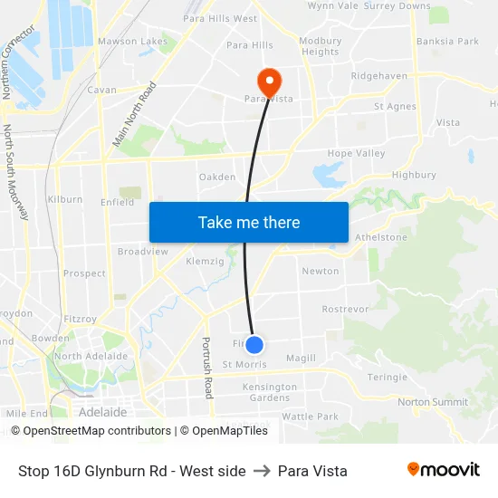 Stop 16D Glynburn Rd - West side to Para Vista map