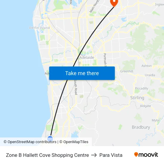 Zone B Hallett Cove Shopping Centre to Para Vista map