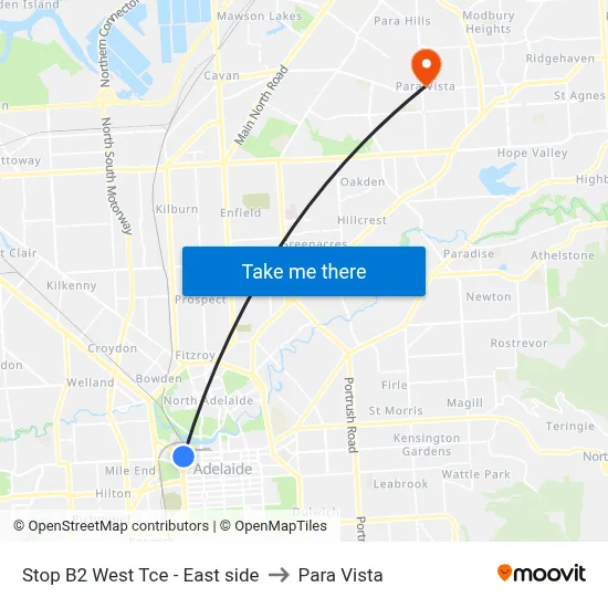 Stop B2 West Tce - East side to Para Vista map