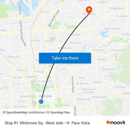 Stop R1 Whitmore Sq - West side to Para Vista map