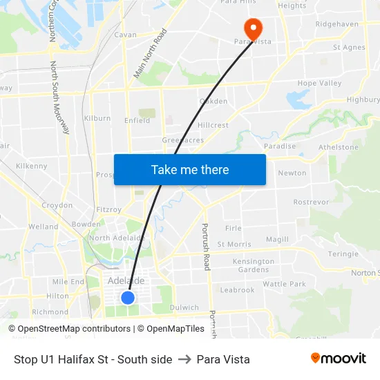 Stop U1 Halifax St - South side to Para Vista map