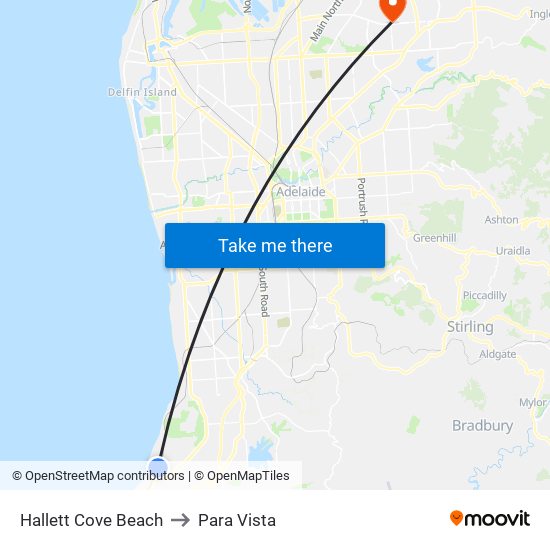 Hallett Cove Beach to Para Vista map
