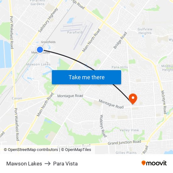 Mawson Lakes to Para Vista map