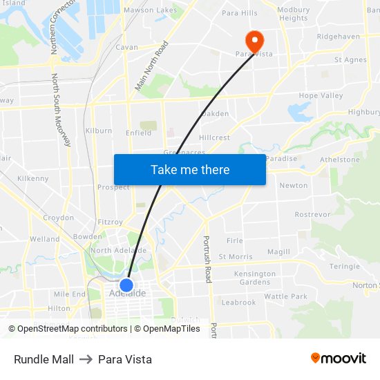 Rundle Mall to Para Vista map