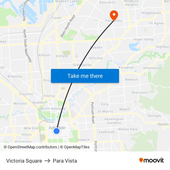 Victoria Square to Para Vista map