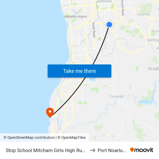 Stop School Mitcham Girls High Rugby St to Port Noarlunga map
