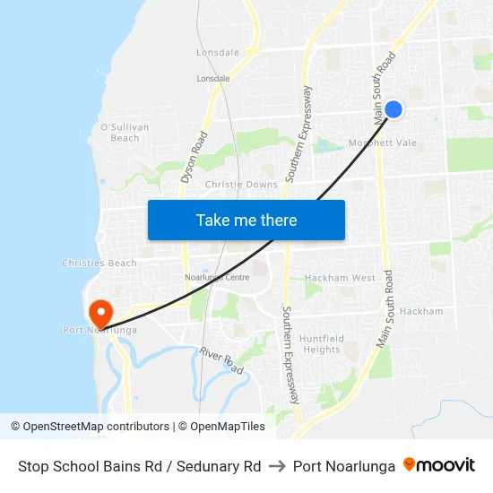 Stop School Bains Rd / Sedunary Rd to Port Noarlunga map