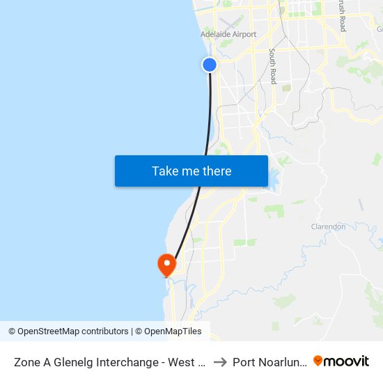 Zone A Glenelg Interchange - West side to Port Noarlunga map