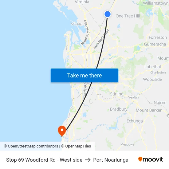 Stop 69 Woodford Rd - West side to Port Noarlunga map