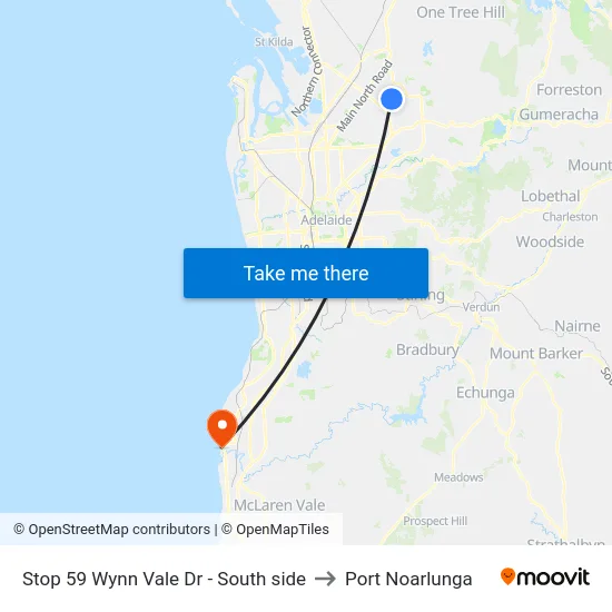 Stop 59 Wynn Vale Dr - South side to Port Noarlunga map