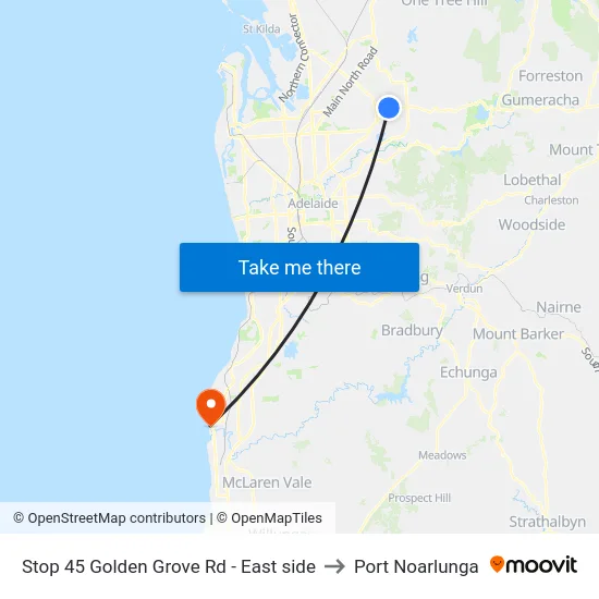 Stop 45 Golden Grove Rd - East side to Port Noarlunga map