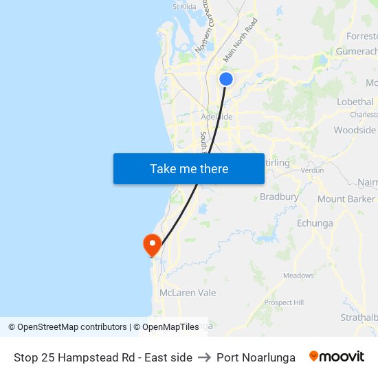Stop 25 Hampstead Rd - East side to Port Noarlunga map