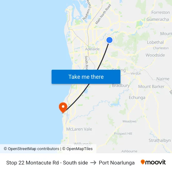 Stop 22 Montacute Rd - South side to Port Noarlunga map