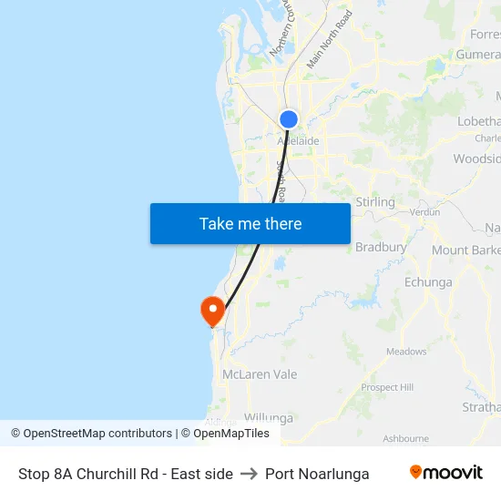 Stop 8A Churchill Rd - East side to Port Noarlunga map