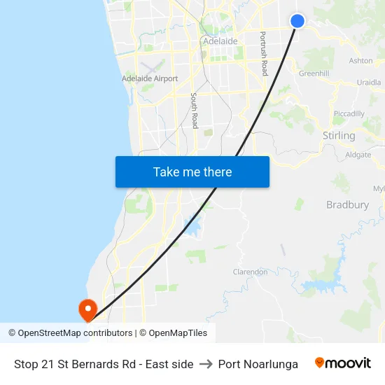 Stop 21 St Bernards Rd - East side to Port Noarlunga map
