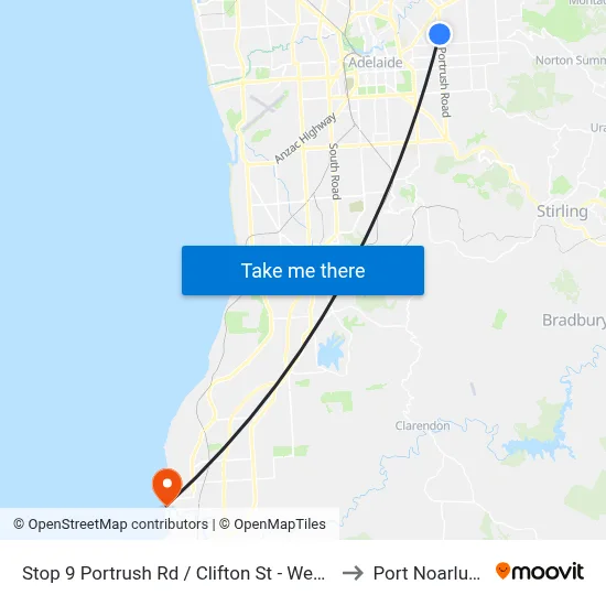 Stop 9 Portrush Rd / Clifton St - West side to Port Noarlunga map