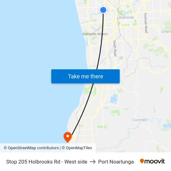 Stop 205 Holbrooks Rd - West side to Port Noarlunga map