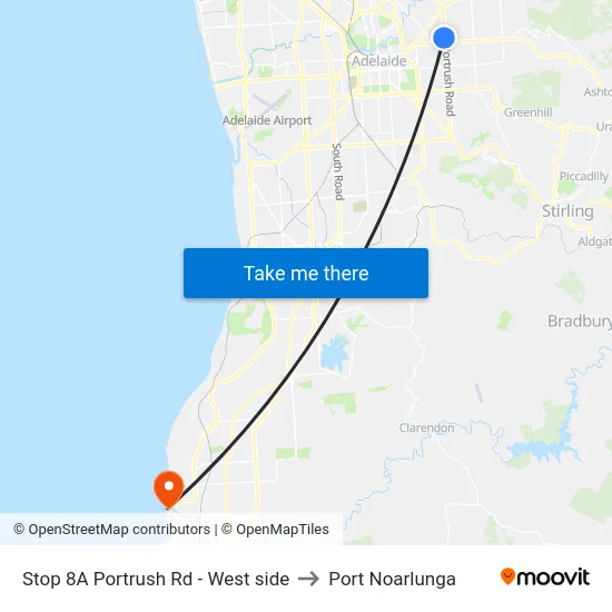 Stop 8A Portrush Rd - West side to Port Noarlunga map