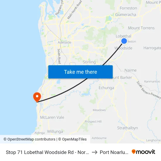 Stop 71 Lobethal Woodside Rd - North side to Port Noarlunga map