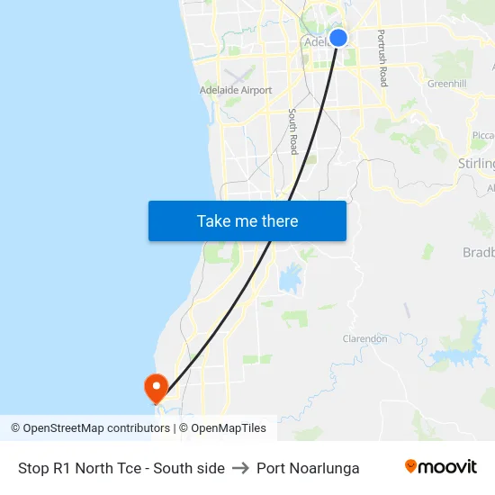Stop R1 North Tce - South side to Port Noarlunga map