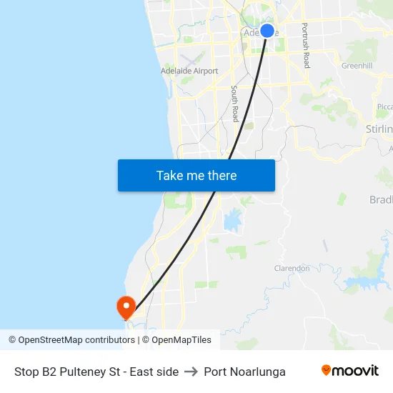 Stop B2 Pulteney St - East side to Port Noarlunga map