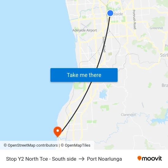 Stop Y2 North Tce - South side to Port Noarlunga map