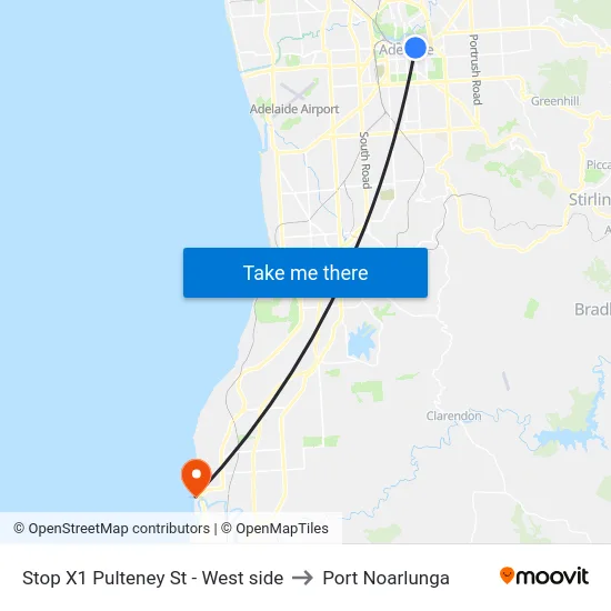 Stop X1 Pulteney St - West side to Port Noarlunga map