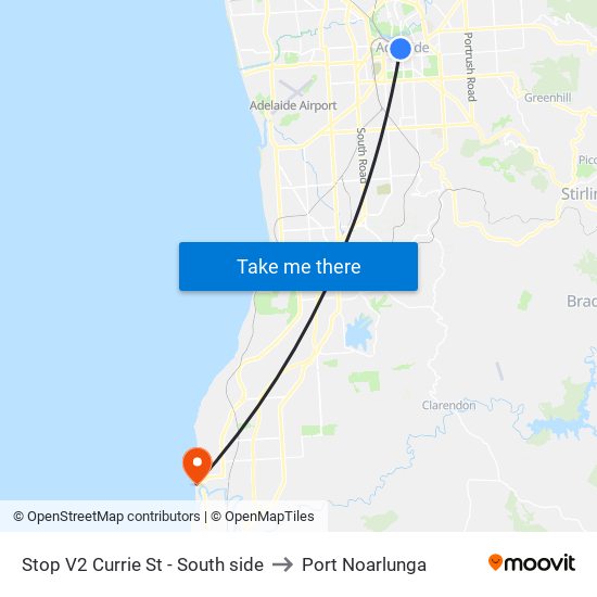 Stop V2 Currie St - South side to Port Noarlunga map