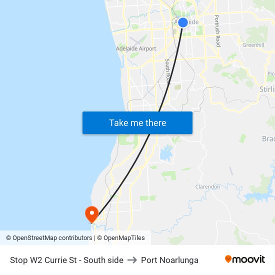 Stop W2 Currie St - South side to Port Noarlunga map