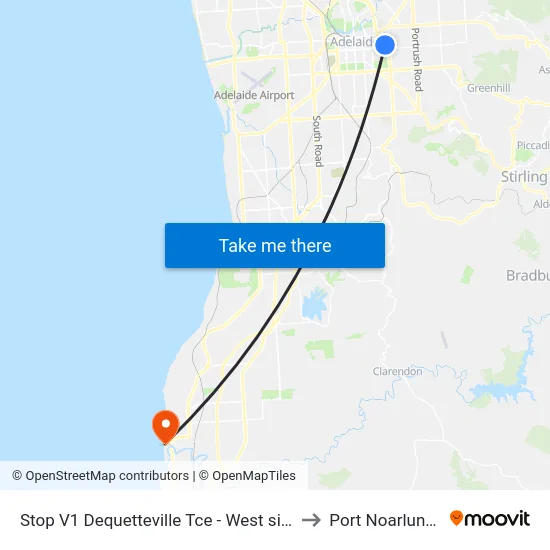 Stop V1 Dequetteville Tce - West side to Port Noarlunga map