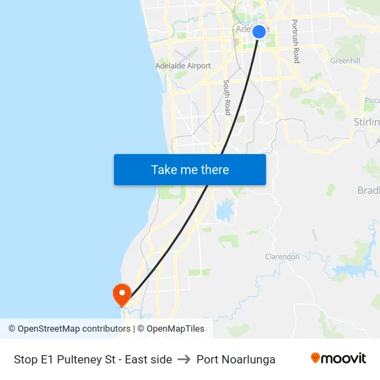 Stop E1 Pulteney St - East side to Port Noarlunga map