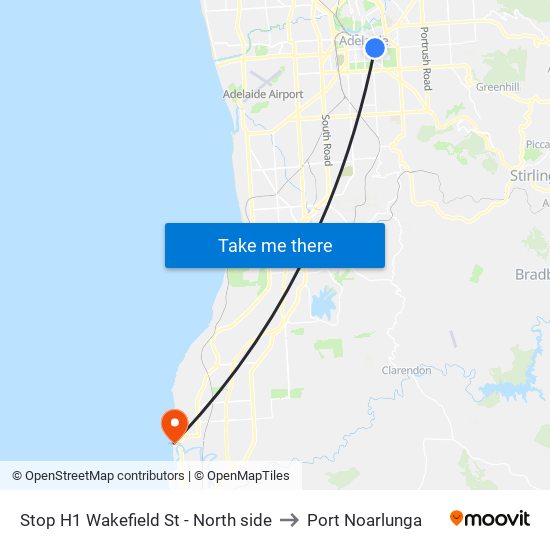 Stop H1 Wakefield St - North side to Port Noarlunga map