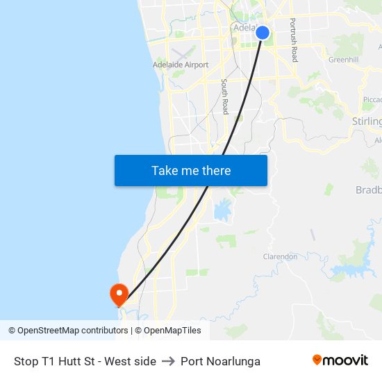 Stop T1 Hutt St - West side to Port Noarlunga map