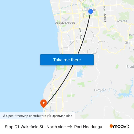 Stop G1 Wakefield St - North side to Port Noarlunga map