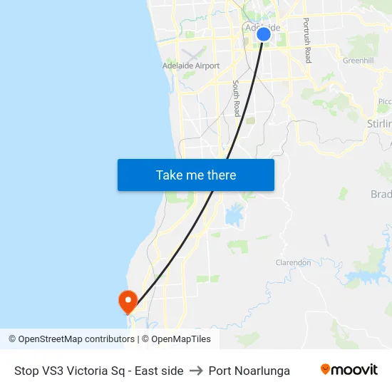 Stop VS3 Victoria Sq - East side to Port Noarlunga map