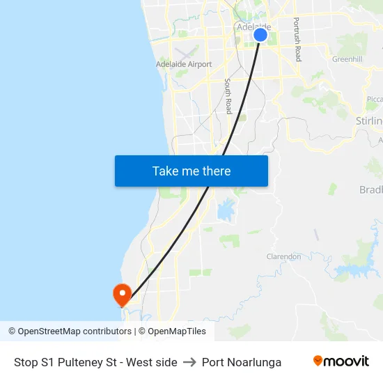 Stop S1 Pulteney St - West side to Port Noarlunga map