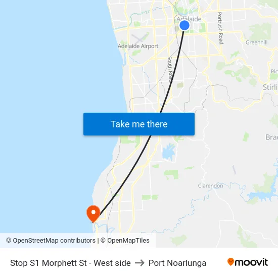 Stop S1 Morphett St - West side to Port Noarlunga map