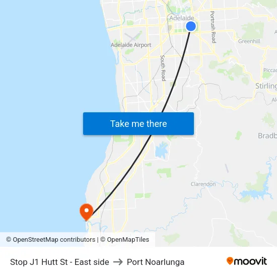 Stop J1 Hutt St - East side to Port Noarlunga map