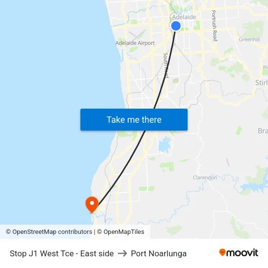Stop J1 West Tce - East side to Port Noarlunga map
