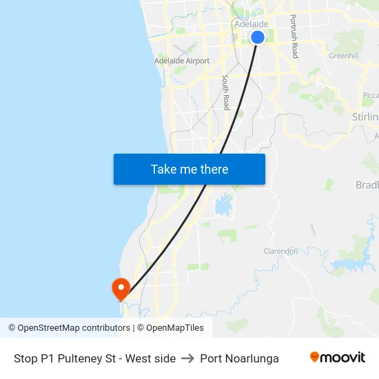 Stop P1 Pulteney St - West side to Port Noarlunga map