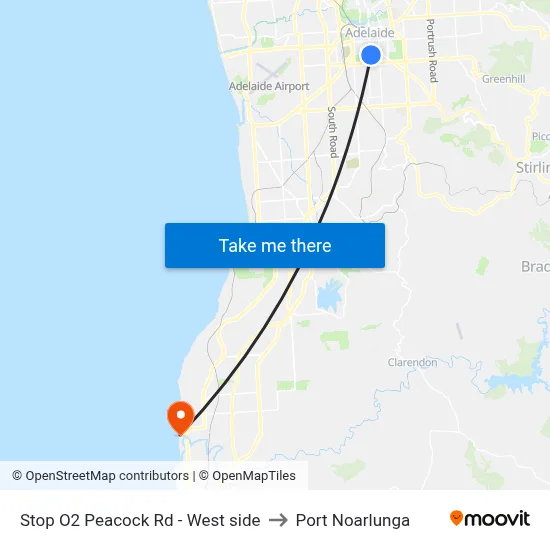 Stop O2 Peacock Rd - West side to Port Noarlunga map