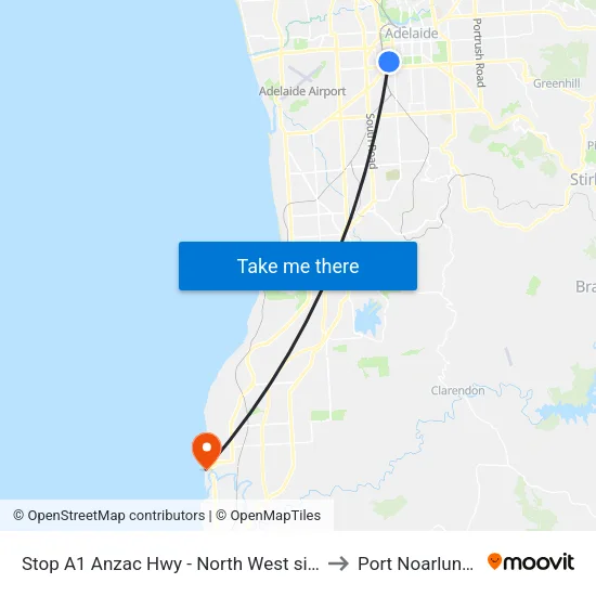 Stop A1 Anzac Hwy - North West side to Port Noarlunga map