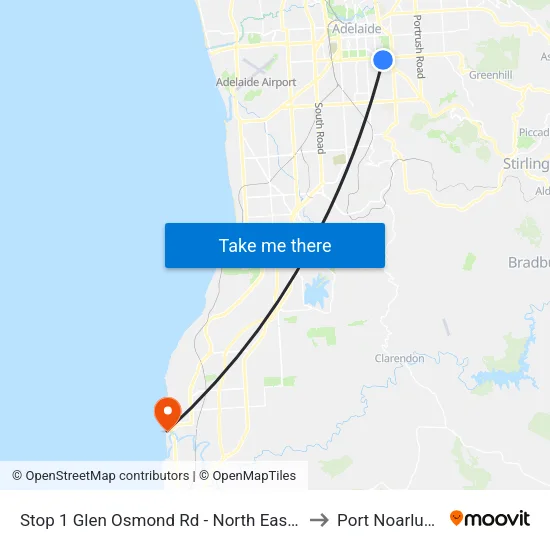 Stop 1 Glen Osmond Rd - North East side to Port Noarlunga map