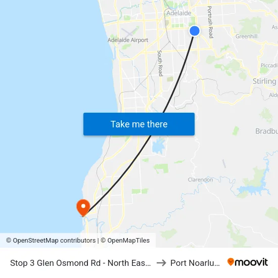 Stop 3 Glen Osmond Rd - North East side to Port Noarlunga map