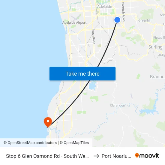 Stop 6 Glen Osmond Rd - South West side to Port Noarlunga map
