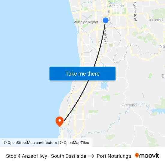 Stop 4 Anzac Hwy - South East side to Port Noarlunga map
