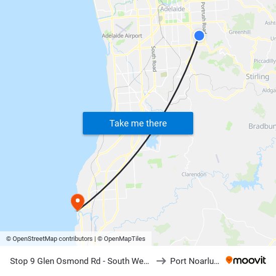 Stop 9 Glen Osmond Rd - South West side to Port Noarlunga map